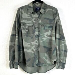Abercrombie & Fitch Camo Utility Shirt Womens M Military Button Up Army Green